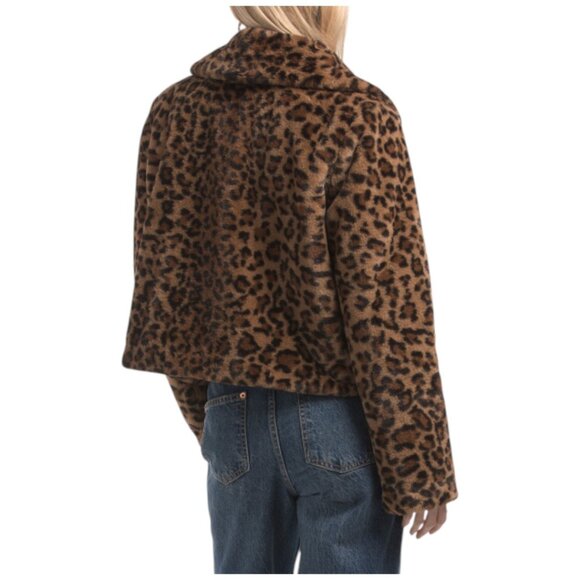 KENSIE Multi Cropped Faux Fur Leopard Printed Jacket - Picture 2 of 2